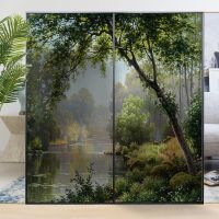 Privacy Windows Film Decorative Forest Creek Painting Stained Glass Window Stickers No Glue Static Cling Frosted Window Cling