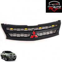 กระจังหน้า หน้ากระจัง มีไฟ LED สีเหลือง รุ่น มิตซูบิชิ ไทรทัน MITSUBISHI TRITON ปี 2015 - 2018 สีดำด้าน โลโก้แดง