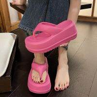 ✒ↂ℡ Flip-flops for womens outer wear high-end 2023 new summer beach shoes for women seaside thick-soled elevated wedge slippers