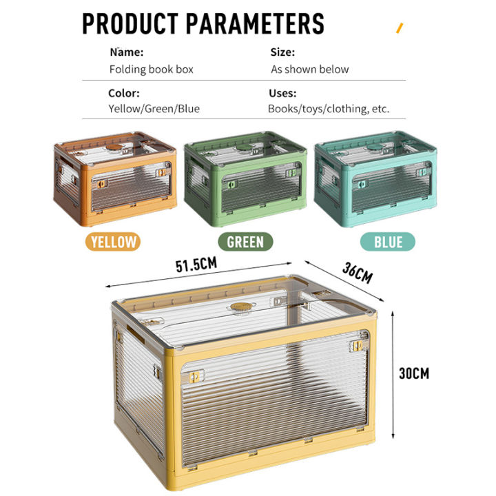 กล่องเก็บของแบบพับได้-55l-กล่องเปิดได้-5-ประตู-พร้อมฝาปิด-กล่องพลาสติกพับได้-มีล้อ-โปร่งใส