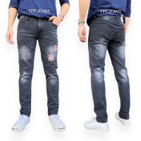 TPPJEANS TIMSlim-fit Denim กางเกงยีนส์สลิมฟิตชาย สีดำฟอก ยีนส์ยืด สวมใส่สบาย งานปัก เป้าซิป Size 28-36 รับชำระปลายทาง