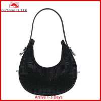 [Arrive 1-3 Days]Fashion Diamond Rhinestones Handbag Women Portable Crescent Underarm Clutch Bag