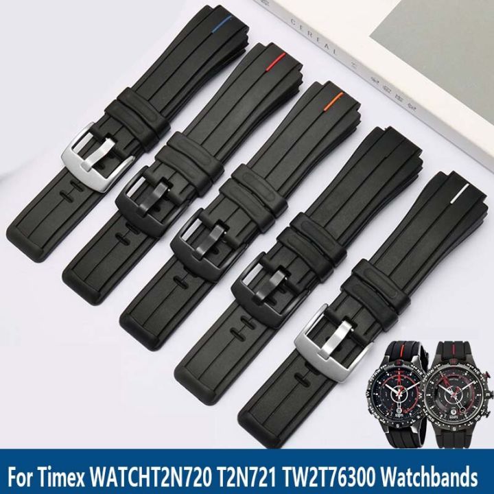 For Timex WATCHT2N720 T2N721 TW2T76300 watchband rubber black red line  Waterproof silicone sports watch strap 24*16mm lug band 