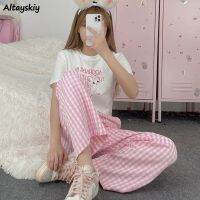 Pants Women Slim Simple Breathable Harajuku Summer Bf Fashion High Waisted Plaid Teen Comfortable Straight Sweet Streetwear Chic