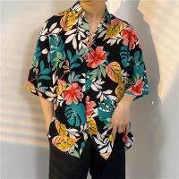 ✸❀⊙  Hong Kong flavor men and women spend Hawaii beach short sleeve shirt Thai wind design feels the new handsome loose couple shirt suits