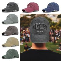 JANNERSATI กีฬานอกสถานที่ วินเทจ ผ้ายีนส์ล้าง ชายหญิง หมวกเบสบอลปักลายนิวยอร์ก หมวกเบสบอลหมวก หมวกจางมีความสุข หมวกกันแดดหมวก