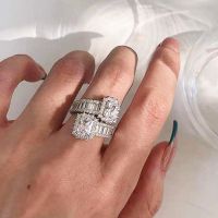 เครื่องประดับ [Xixi ornaments] แหวนสีเงินปรับได้หินเพทายขนาดใหญ่สำหรับผู้หญิงของขวัญเครื่องประดับแฟชั่นการหมั้นงานแต่งงาน2022ใหม่