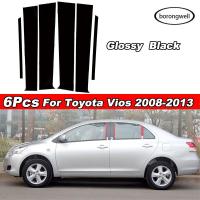 (Borongwell) สำหรับ Toyota Vios 2008 - 2013 Gen 2th G2รถจัดแต่งทรงผมตกแต่งภายนอกภาพยนตร์อุปกรณ์ตกแต่งรถยนต์6Pcs เคลือบเงาสีดำรถประตูหน้าต่างเสากลาง B C เสาโพสต์สติกเกอร์ Trim Mirror Effect ตกแต่งภายนอกอุปกรณ์เสริมอัตโนมัติ