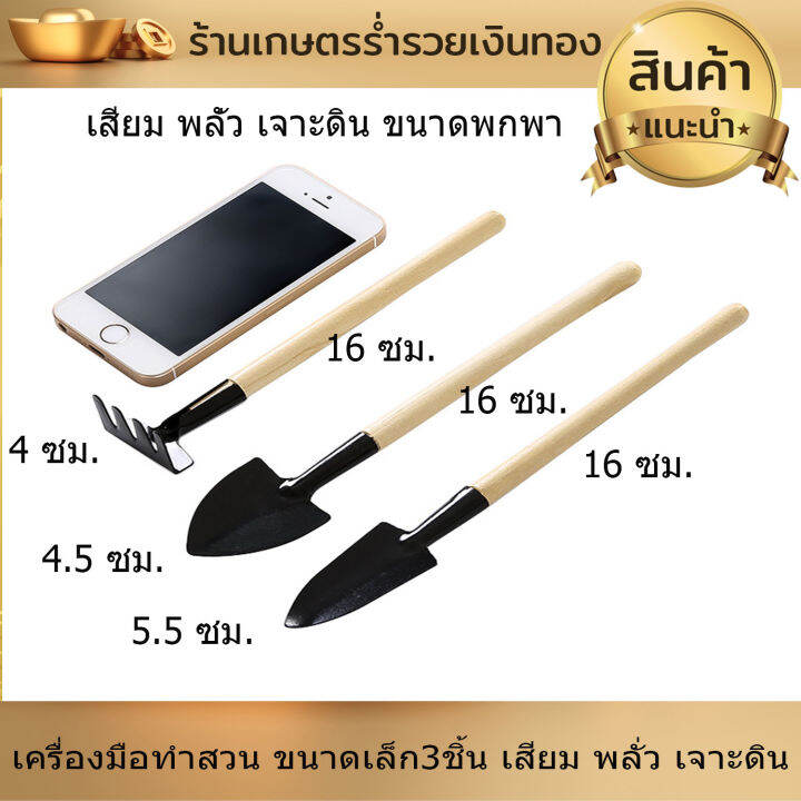 อุปกรณ์ทำสวน-ชุดตักดิน-พรวนดิน-เครื่องมือทำสวน-ขนาดเล็กมินิ-3ชิ้น-ทำสวนจิ๋ว-คลาด-เสียม-พลั่ว-เจาะดิน-ตักดิน-พรวนดิน-ขนาดพกพา-ทนทาน