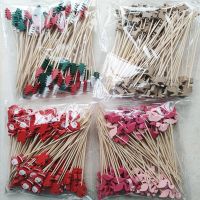 100Pcs Christmas Disposable Bamboo Skewers Food Picks Fruit Fork Christmas Party Cake Dessert Salad Sticks Toothpick Skewer