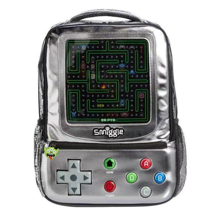 Smiggle Backpack Game over Student schoolbag boy Game console Silver PU