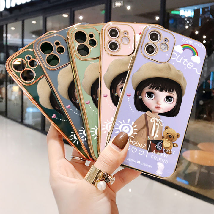 คลังสินค้าพร้อม-เคสเคสมือถือสำหรับ-oppo-a31-2020พร้อมฟรีสายคล้อง-การ์ตูนสาวน่ารักขอบสี่เหลี่ยมชุบเคลือบฝาหลังนิ่ม