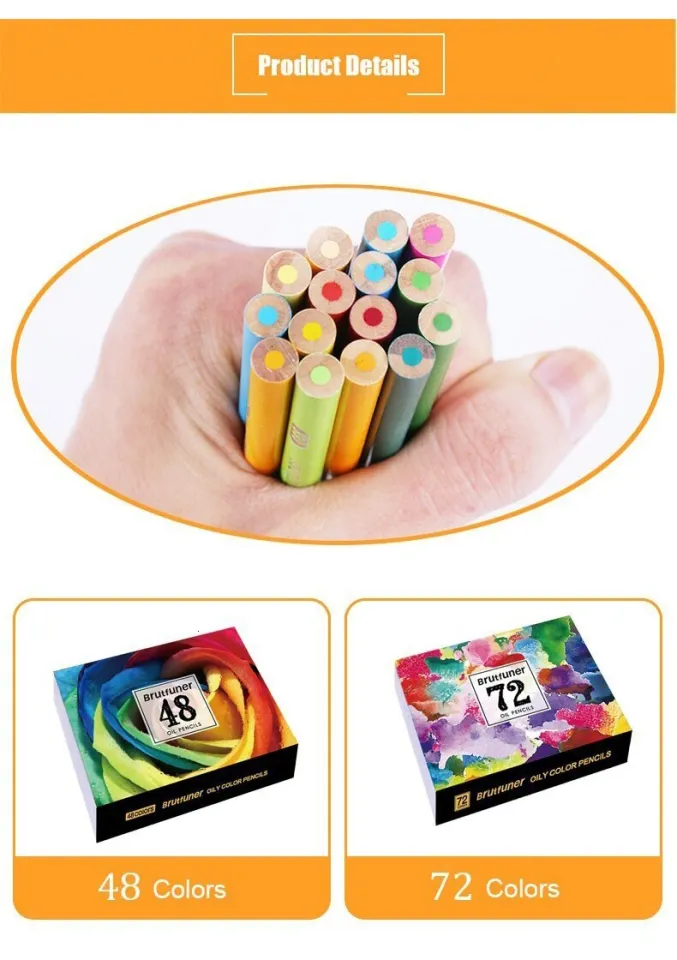 Brutfuner 48/72/120/160/180 Color Professional Oil Color Pencils Set Wood  Soft Watercolor Pencil For Drawing Sketch Art Supplies