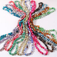 Free Shipping Fashion Semi Precious Stones 8 color Agat long Knotted Bead Necklace