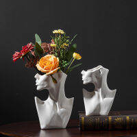 CAPIRON Nordic Ceramic Half Face Flowers Vase Body Art Model Ornaments Crafts Decor Living Room Bedroom Balcony Desktop Garden