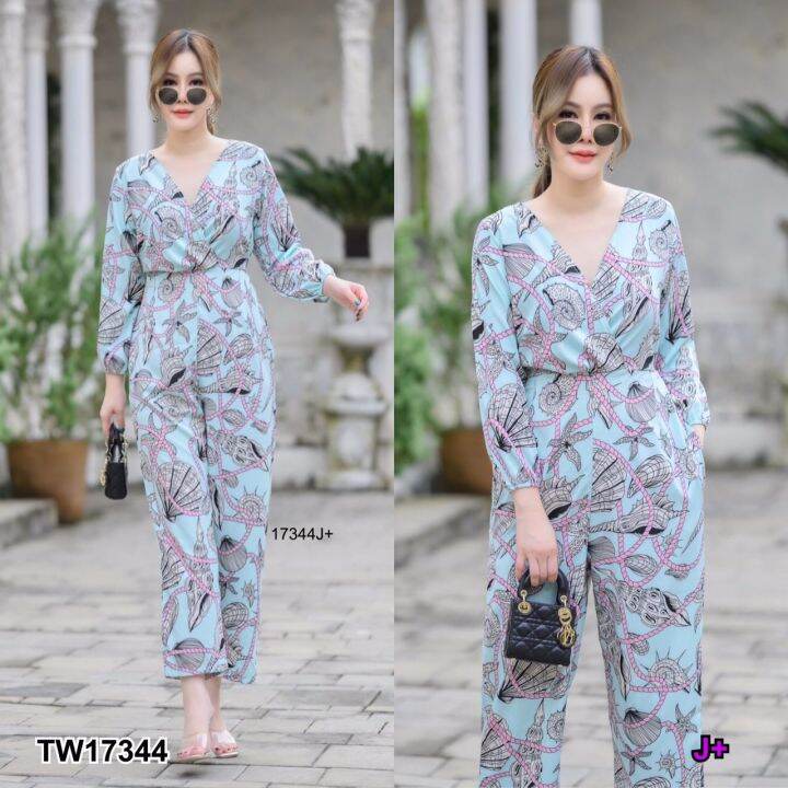 tw17344-jumpsuit-สาวอวบ-จั้มสูทขายาวพิมลาย