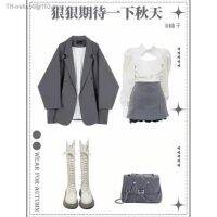 A complete set of autumn outfits for women 2023 new Korean style hollow shirt loose suit jacket skirt three-piece