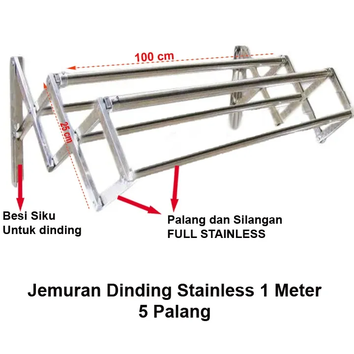 Promo Jemuran Lipat Dinding Stainless Steel Palang Panjang Meter Jemuran Baju Lipat Jemuran