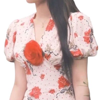 P003-004 PIMNADACLOSET - Short Puff Sleeve V Neck Floral Print Flowy Tiered Maxi Dress