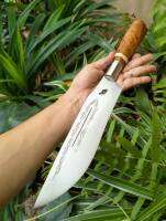 มีดแคมป์ (Camping knife)  มีดเหน็บ อีเหน็บ มีดไดโนเสาร์ มีดจีหนองสอ มีดเดินป่า 9.6” ตลป. ตีร้อนชุบแข็ง ผิวขัด ตอกลาย ด้ามปุ่มมะค่า คอเลส รัดหวาย