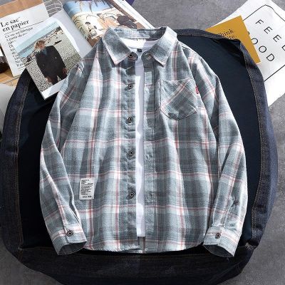 CODTheresa Finger Spring And Autumn Mens Long-Sleeved All-Match Tide Brand Plaid Shirt Korean Version Casual Handsome Student Loose Shirt Trend