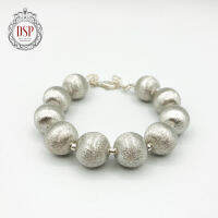 DSP สร้อยข้อมือเม็ดประคำเงินพ่นทราย ชุบทองคำขาว เงินแท้ 92.5% : 925 Sterling Silver Bracelet [CPK0003]