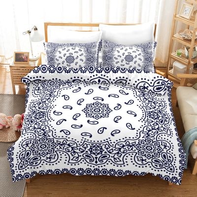 Fanaijia ชุดเตียงขนาดคิงไซส์3D โบฮีเมียนปลอกผ้านวมดอกไม้สีฟ้าผ้าปูเตียงลินินชุดปลอกหมอนขนาดควีนไซส์