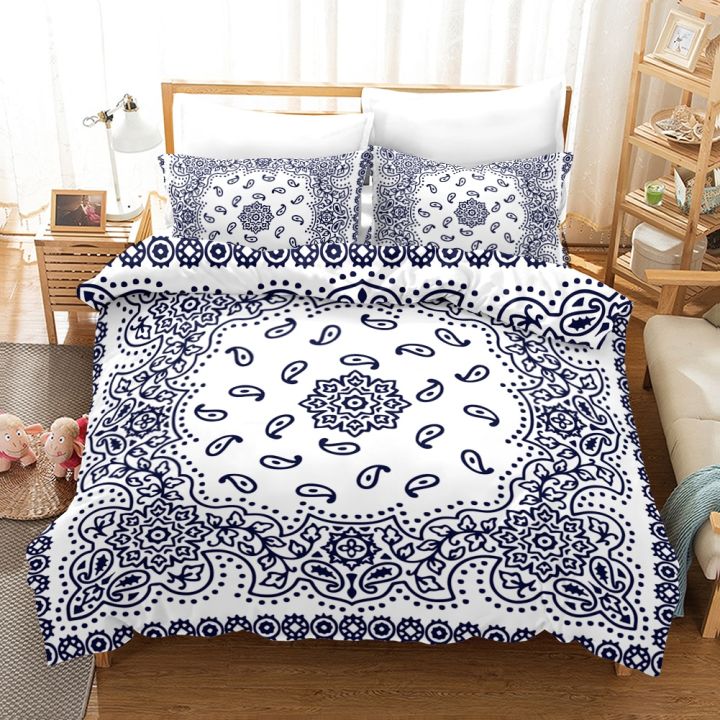 fanaijia-ชุดเตียงขนาดคิงไซส์3d-โบฮีเมียนปลอกผ้านวมดอกไม้สีฟ้าผ้าปูเตียงลินินชุดปลอกหมอนขนาดควีนไซส์