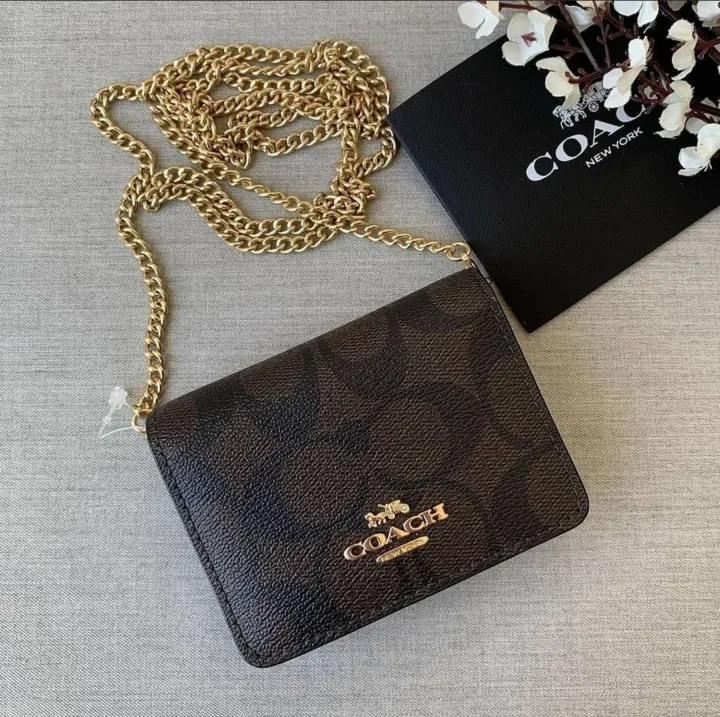 Coach 6650 Mini Wallet in Brown Signature Coated Canvas and Black ...