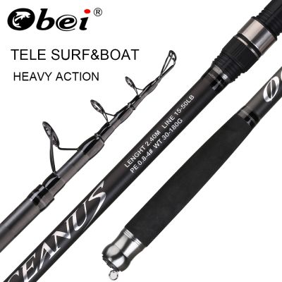 OBEI Tele Surf Rod Telescopic Fishing Rod Tele Carp Carbon Fiber Spinning Rod Pesca 2.4 2.7 3.0m Power 30-200g Hard Pole Surf