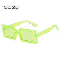 ✣ SO EI Fashion Fluorescent Green Rectangle Women Sunglasses Clear Ocean Lens Eyewear Brand Designer Vintage Men Sun Glasses UV400