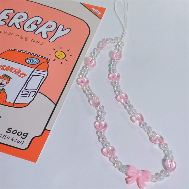 sweet-and-cute-pink-heart-mobile-strap-phone-chains-for-women-pearl-chain-cellphone-pendant-charm-key-anti-lost-lanyard-jewelry