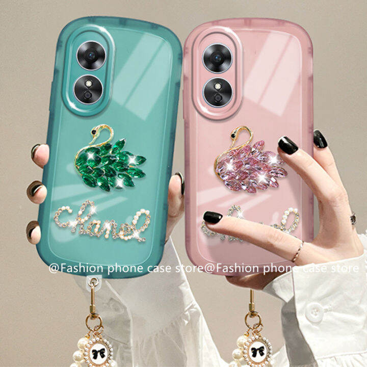 เคสโทรศัพท์-oppo-a58-4g-nfc-เคส-phone-case-หรูหราไรน์สโตนหงส์สายคล้องไข่มุกปลอกป้องกันเลนส์ซองนุ่มใสสีทึบ2023-oppoa58