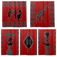 【YD】 African tribe ethnic style decoration black and red shower curtain bathroom with hook l220cm