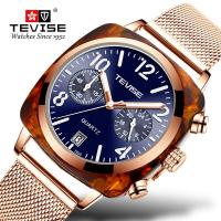 TEVISE Man Watch 2023 Wristwatch Mens T860 Nylon Steel Strap Chronograph Date Quartz Watch Men Luminous Hands Male Clock