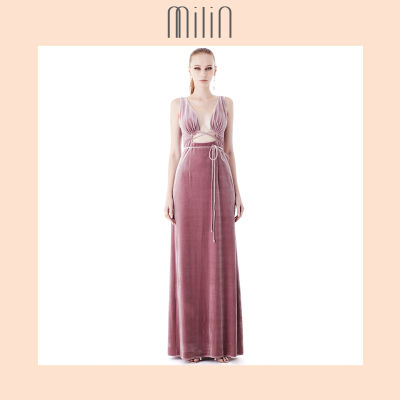 [MILIN] Sleeveless velvet maxi gown ชุดเดรสยาว ดีเทลไขว้หน้า ผ้ากำมะหยี่ Boulevard Dress