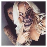 【YF】 Waterproof Temporary Tattoo Sticker Hand Painted Cool Dark Skull Face Art Water Transfer Fake Tatoo Flash Tatto for Men Women