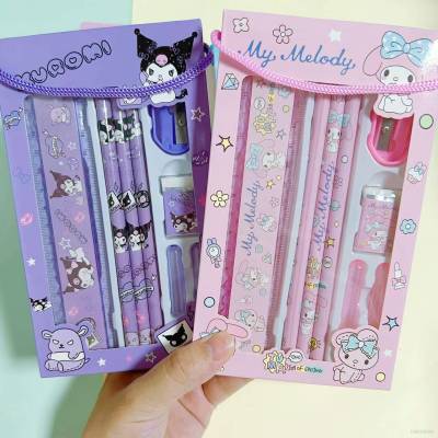 8PCS/set Sanrio stationery set pecil ruler eraser pencil sharpener Kuromi Cinnamoroll Hello Kitty Melody
