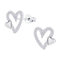 Silverthai Heart stud earrings silver cubic zirconia eternal love, ต่างหูสตั๊ดหัวใจ เงิน คิวบิกเซอร์โคเนีย