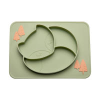 Baby Silicone Bowl Food Grade Silicone Feeding Bowl Dining Plate Solid Cute Cartoon Fox Dishes Suction Mat Training Tableware