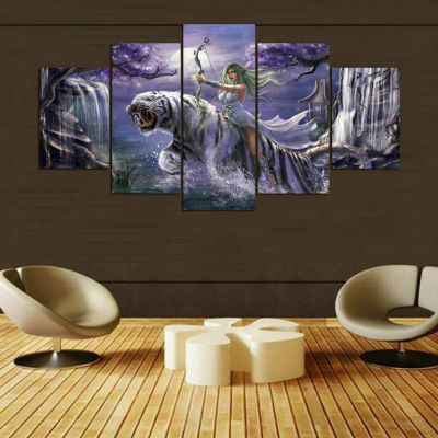 World of Warcraft Belle Tiger Canvas Prints Painting Wall Art Home Decor 5 Panel HD Print Pictures Poster No Framed 5 Pieces