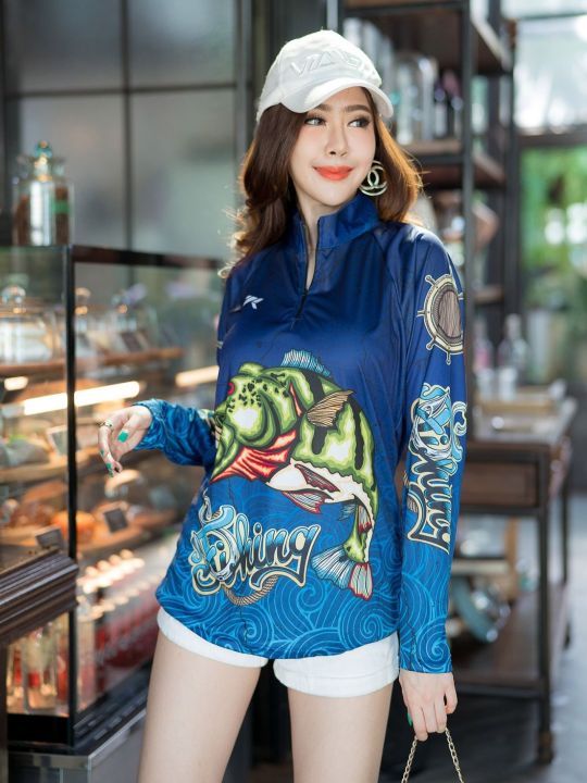 เสื้อตกปลา-jk-thailand-ลาย-peacock-bass-สีน้ำเงิน-ป้องกันรังสี-uv-80-90-สีไม่ตก-แห้งเร็ว