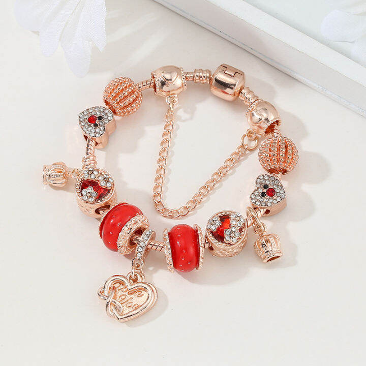 in-stock-สร้อยข้อมือผู้หญิงสไตล์ยุโรปใหม่-rose-gold-love-crown-จี้สร้อยข้อมือของขวัญที่สวยงาม-gift