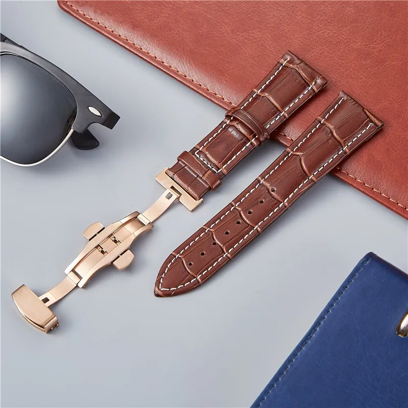 Leather watch strap hot sale with metal clasp