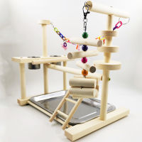 Bird Playstand Interactive Swing Ladder Wood Parrot Playground with Feeder Cup for Cockatiel Budgie