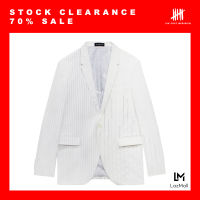 (SIX P.M.) BOXY BLAZER WITH 2 TONE CUTTING FABRIC / เสื้อสูท เบลเซอร์ ผ้าขาว สองลายผ้า กระเป๋าสองใบหน้า  / S19