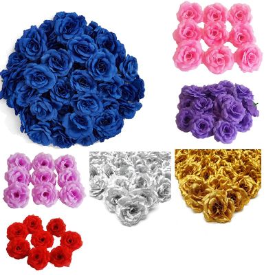 Artificial Flowers Silk Rose Flower Heads,50Pcs for Hat Clothes Album Decoration, Wedding Decoration