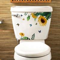 Plant Sunflower Butterfly Wall Stickers Bathroom Accessories Toilet Decor Decals Cabinet Home Decoration Self-adhesive Wallpaper