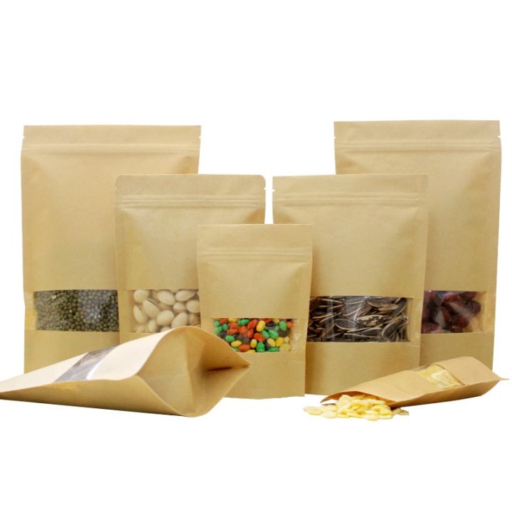 50 Kraft Paper Window Zip Lock Pouch Food Tea Snack Coffee Storage Resealable Ziplock/zipper Bag Food Storage Dispensers