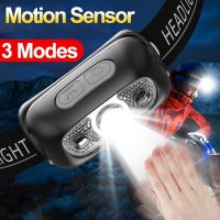 【CW】 Headlamp 3 Modes Sensor Headlight USB Charging Lights Lamp Camping Fishing Torch